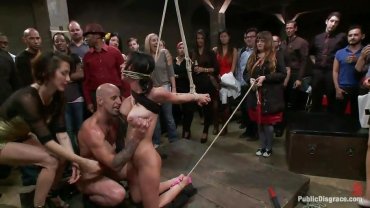 Public Disgrace - Brunette Tied And Fucked In The Mouth Hardcore In Public